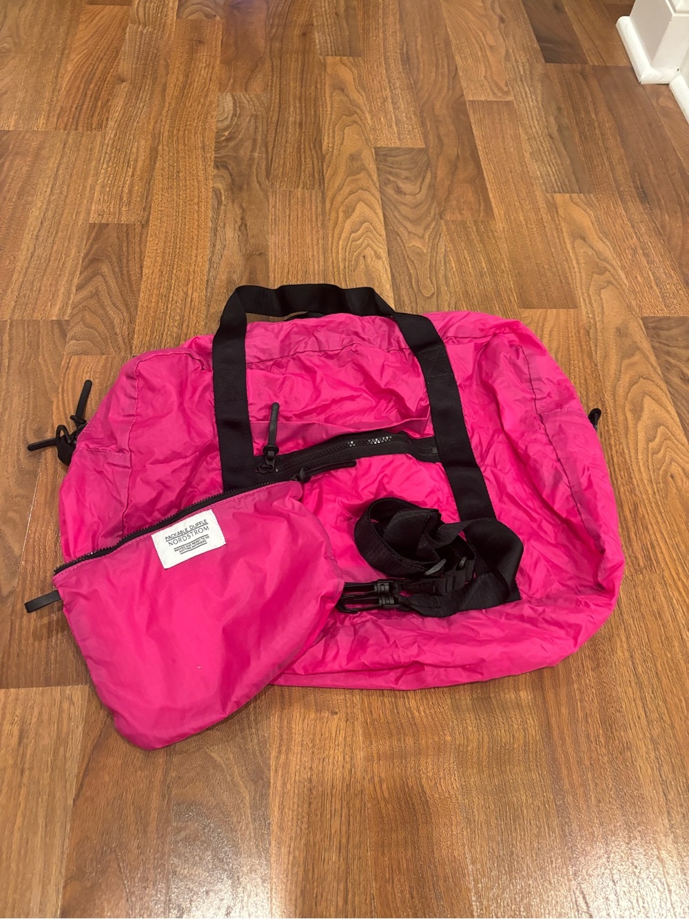 Nordstrom Packable Duffel Pink Strap Included Foldable Shopping Travel